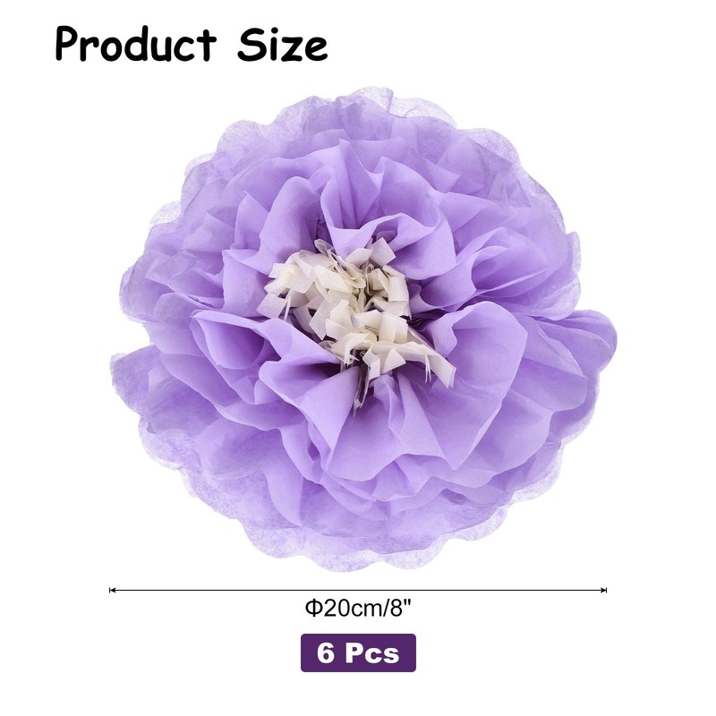 Crepe Paper Flowers, Light Purple Tissue Paper Flowers - 8 x 8 Inch / 6 Pcs gallery
