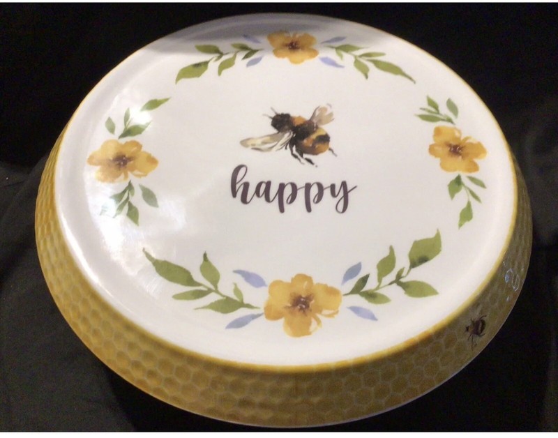 Happy Bumble Bee Melamine Pedestal Cake Plate LARGE, 17.5” x 5” NEW