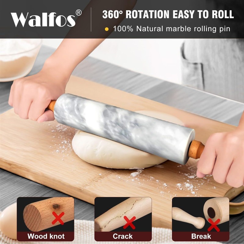Marble Rolling Pin With Wooden Handles & Wood Cradle, 16.5 Inch Marble Rolling gallery