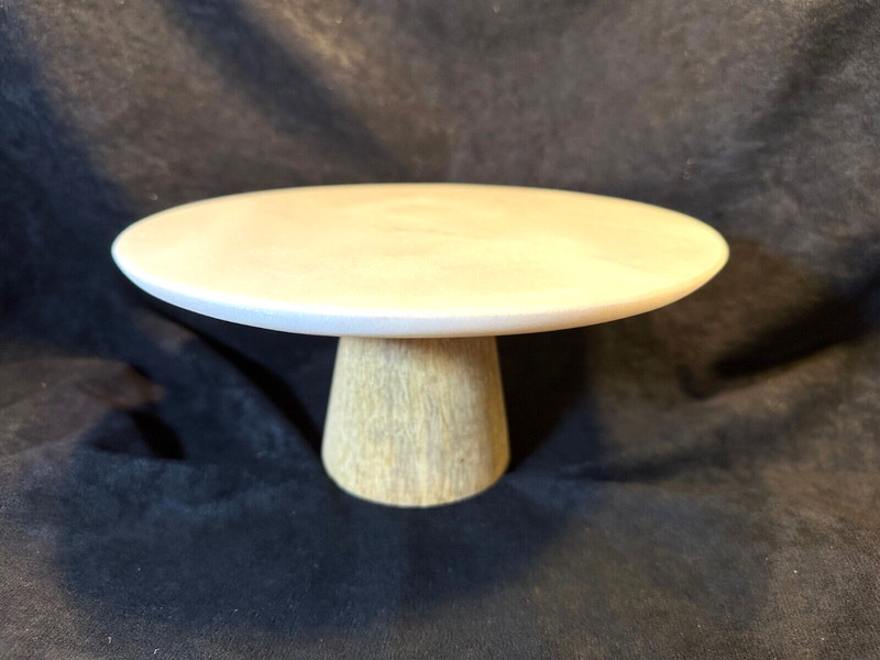 Minted White Marble and Acacia Wood Cake Stand Made in India