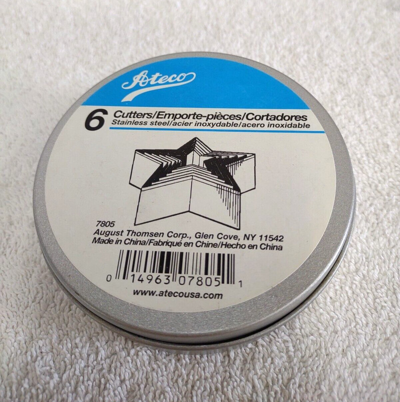 Ateco Stainless Steel Star Cookie Cutters 6 Sizes Round Tin #7805 Complete Set
