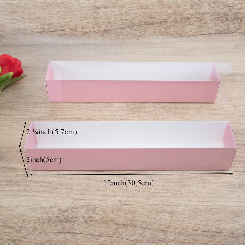 50 PCS 12x2.2x2 Inch Strawberry Boxes Clear Window Macaron Truffle Cookie gallery