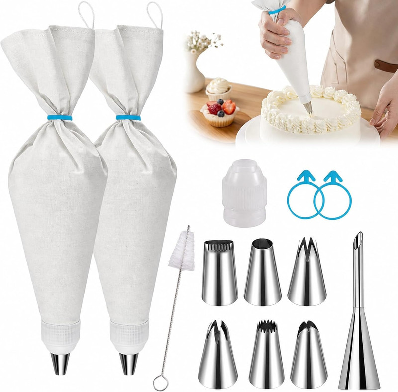 Reusable Piping Bags and Tips Set – 16" Pastry Bags for Cake Decorating, Cupcake gallery