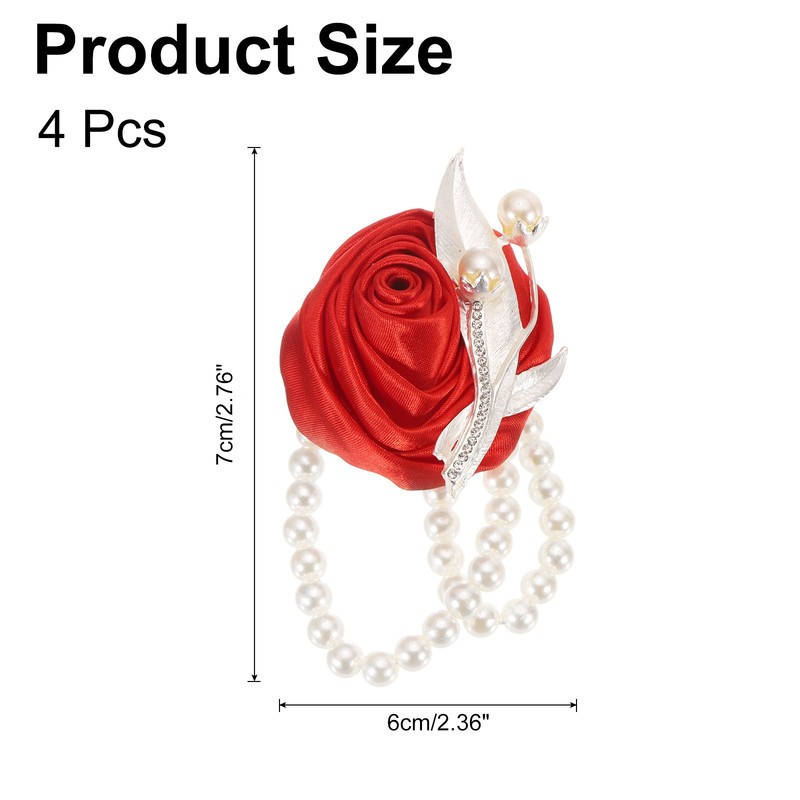 4 Piece Artificial Flowers Bracelet for Wrist Corsage, 2.4 x 2.8 Inches Red gallery