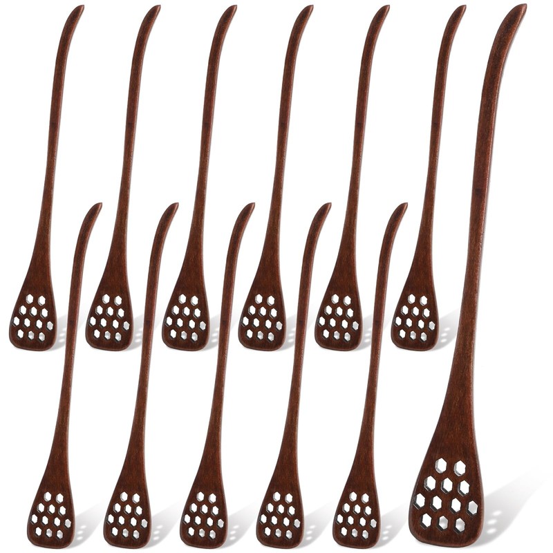 12 PCS 7 Inch Wood Honey Dipper Spoon Sticks Mixing Stirrers Comb Long Handle