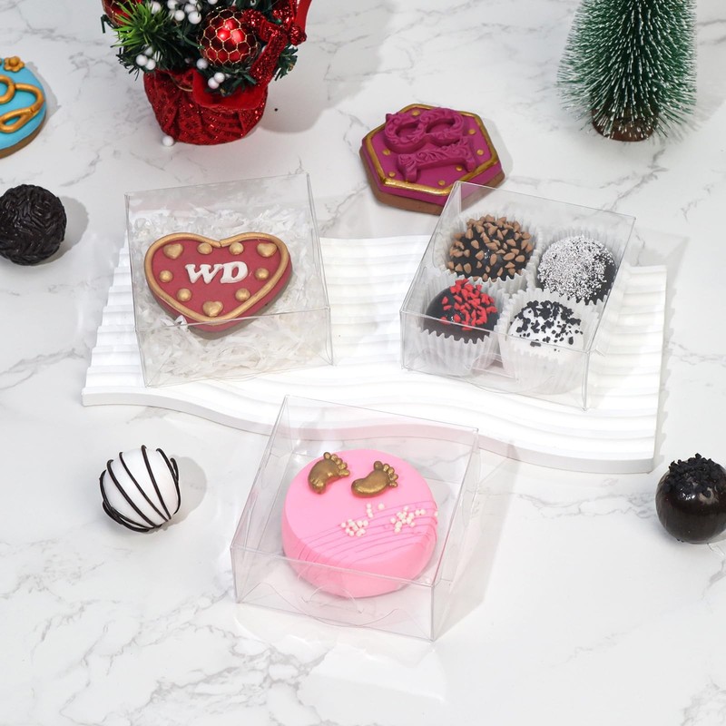 100 PCS 3x3x1" Clear Mini Bakery Cookie Boxes For Donuts Macarons Truffles gallery