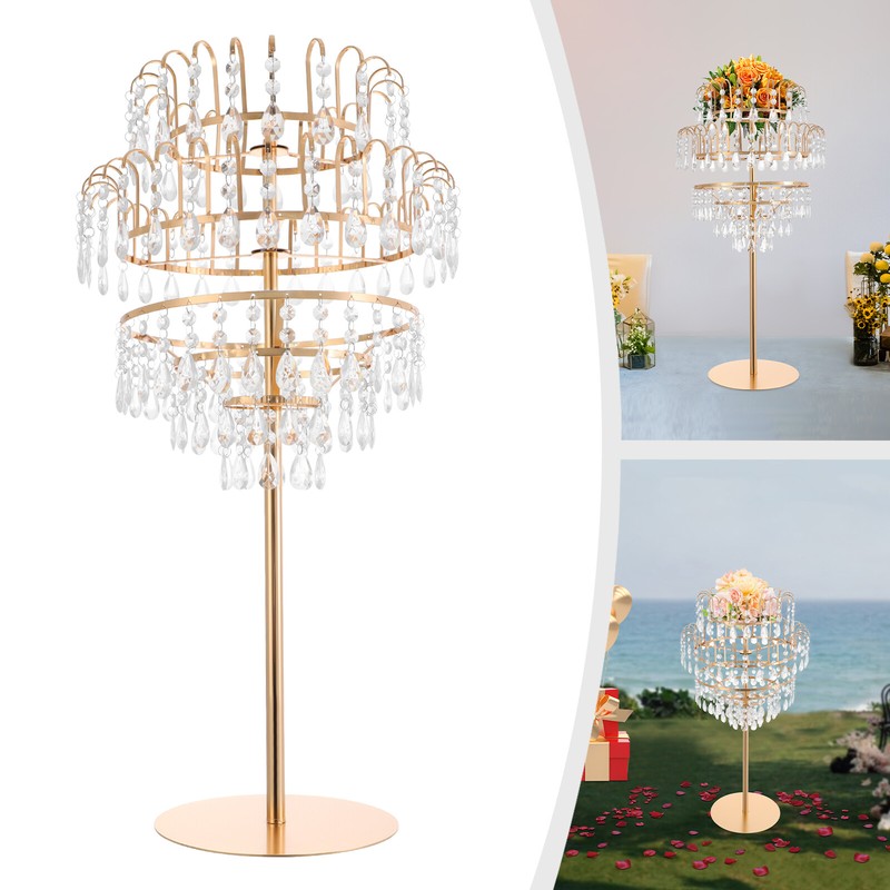 5-Tier Gold Flower Stand With Clear Acrylic & Glass Beads - Tabletop & Floor gallery