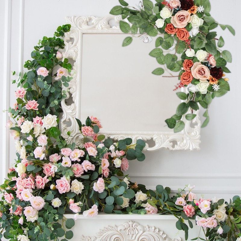 2 Pcs 26" Wedding Arch Flower Artificial Silk Floral Blue-Green/Red-Brown gallery