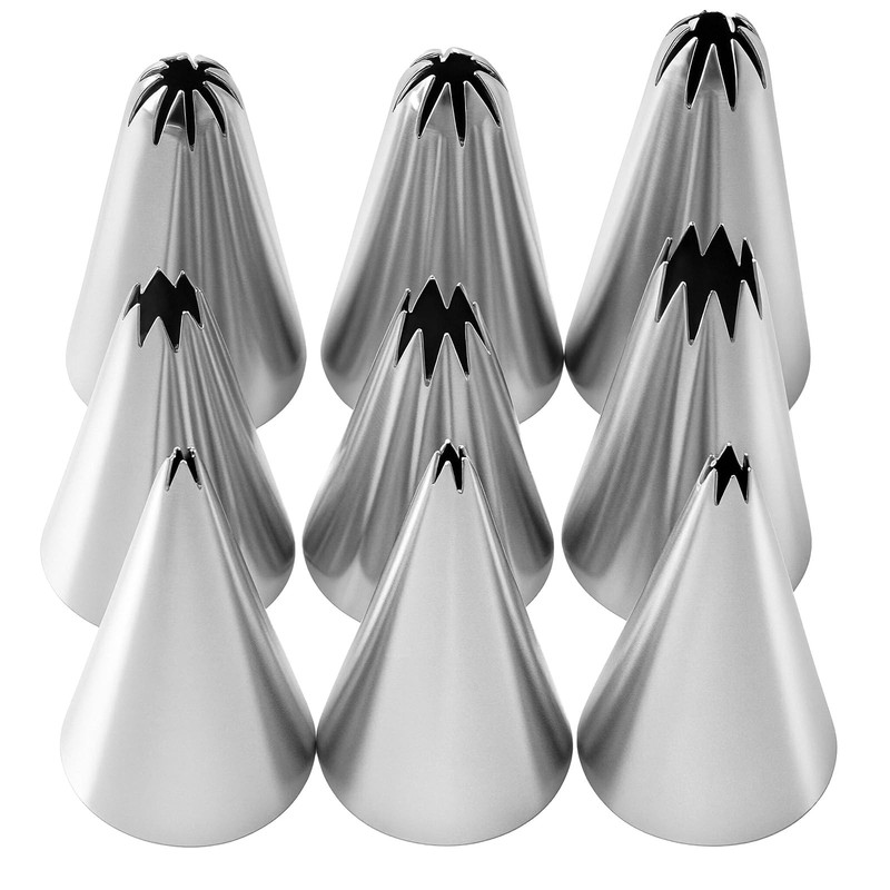 9 PCS Open Star Piping Tips Set French Frosting Nozzle Stainless Steel Tool