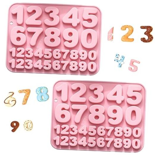 2 Pack Silicone Number Molds - 30 Cavity Medium & Small 0-9 Digit Mold for gallery