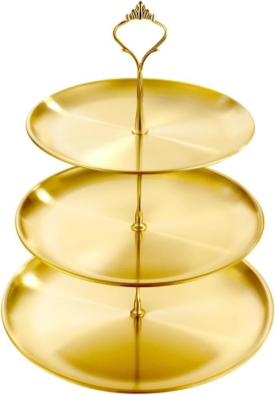 3 Tier Stainless Steel Cupcake Stand, Gold Metal Serving Tray Cake Holder Cake gallery