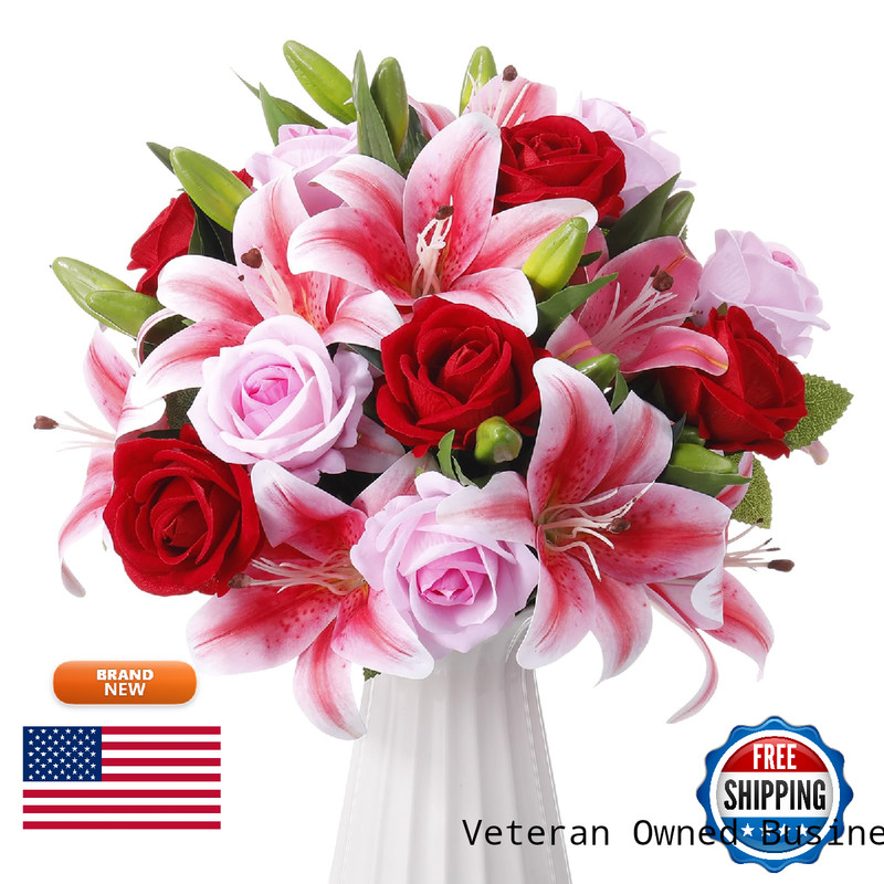 Hotop 20 Pcs Artificial Flowers Velvet Realistic Roses And Latex Lilies Flowers