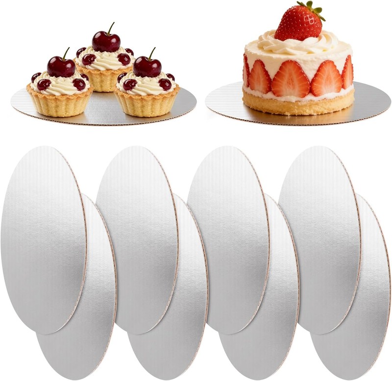 8 Pack 8 Inch Round Cake Boards, Disposable Corrugated Silver Cardboard