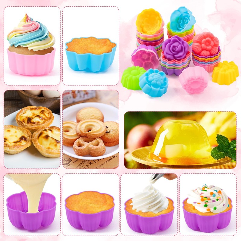 Mini Silicone Cupcake Molds - 42Pcs 2 Inch Multi Flower-Shaped Baking Cups, R... gallery
