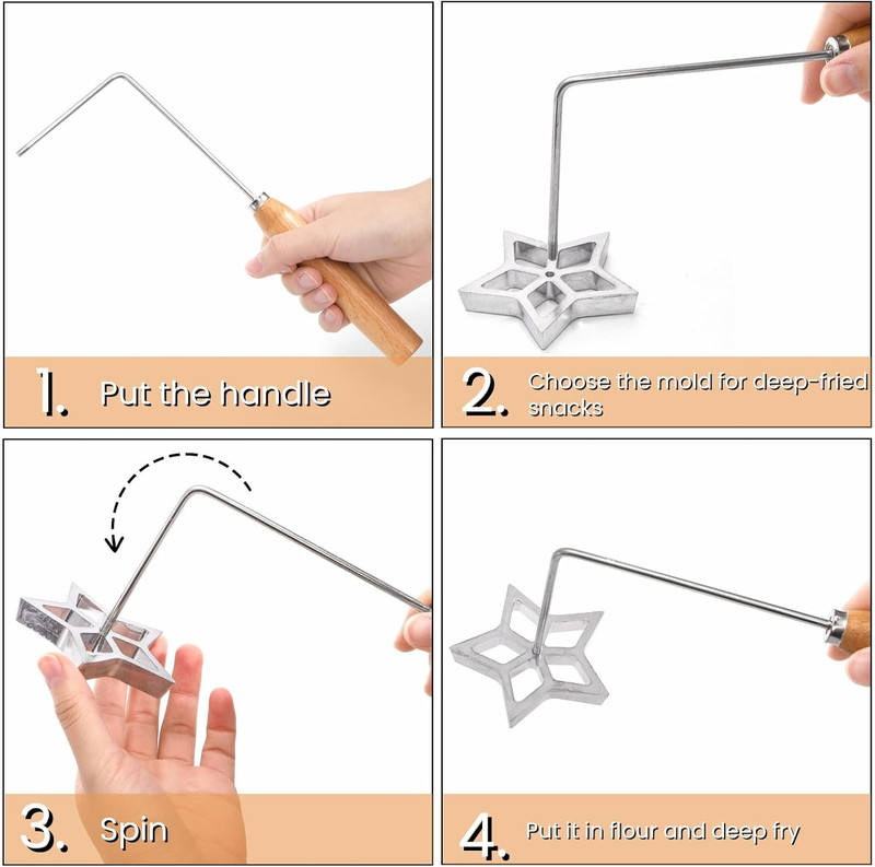 6 Pack Bunuelos Molds with Handles, Rosette Timbale Iron Set with 2 Interchangea gallery