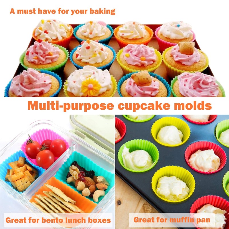 24 Pack Silicone Cupcake Baking Cups Reusable Food-BPA Non-Stick Muffin Liner... gallery
