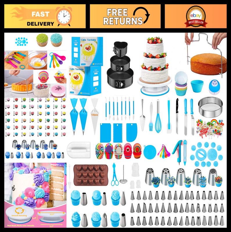 530Pcs Cake Decorating Kit with Turntable – Baking Tools & Accessories for All L