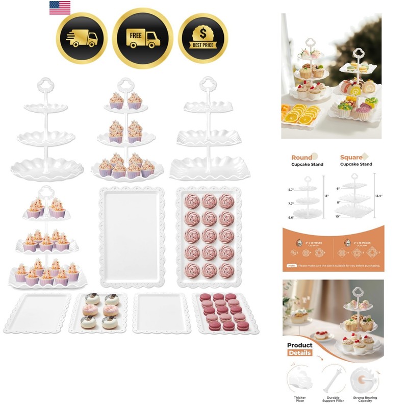 Dessert Cupcake Stand, 10pcs Dessert Table Display Set, 3 Tiered Cup Cake Hol…