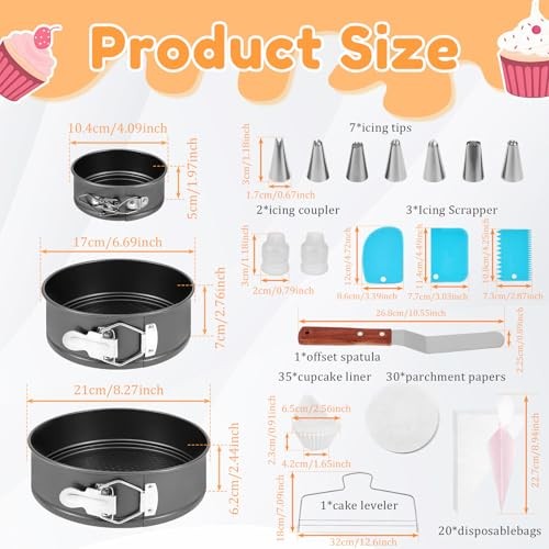 102Pcs Cake Pan Set Cake Decorating Kit with 3 Nonstick Round Springform Silver gallery