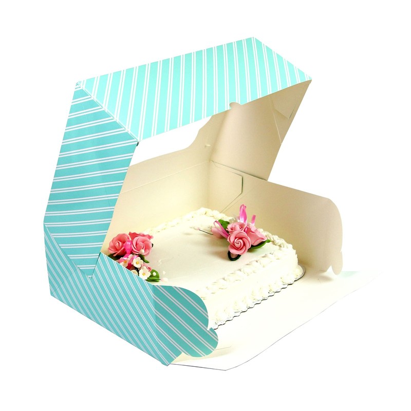 5-Count 14x10x4 inch Cake Cupcake Box Blue Stripe with Window and Insert gallery