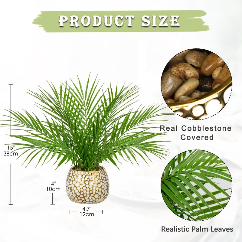 Briful Fake Plants 15 Faux Palm Plant In Gold-White Pot Realistic Artificial gallery