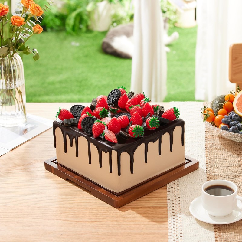 Acacia Wood Cake Stand with Lid-Cake Holder with Dome, 2-in-1 Dessert Table D... gallery