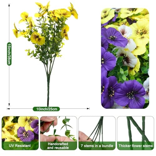 Artificial Flowers for Outdoors,UV Resistant Fake 14 Yellow White Purple gallery