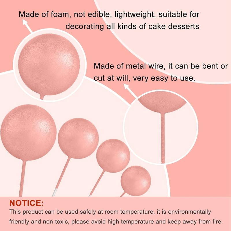 20 Pcs Ball Cake Topper Decorations Mini Balloons Cake Topper Sticks Rose Gold gallery