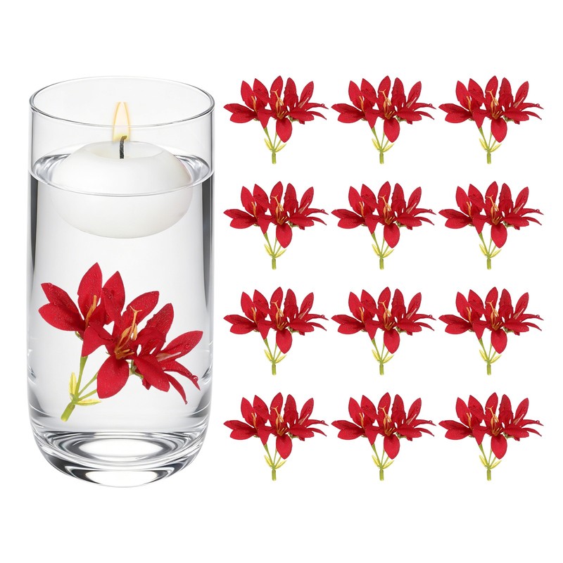 12 Pcs Floating Flowers for Centerpieces, Red Lily Artificial Flower