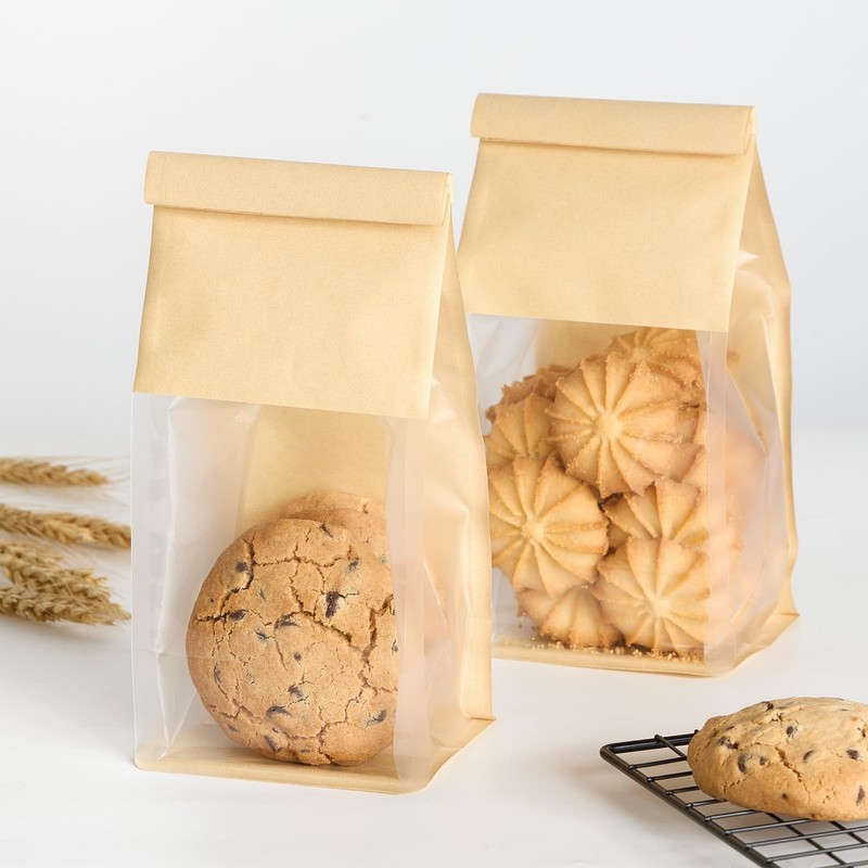 Ohuimrt 50 PCS Small Bakery Bags with Windows, 3.9 x 3.5 x 9.5 Inch, Brown gallery