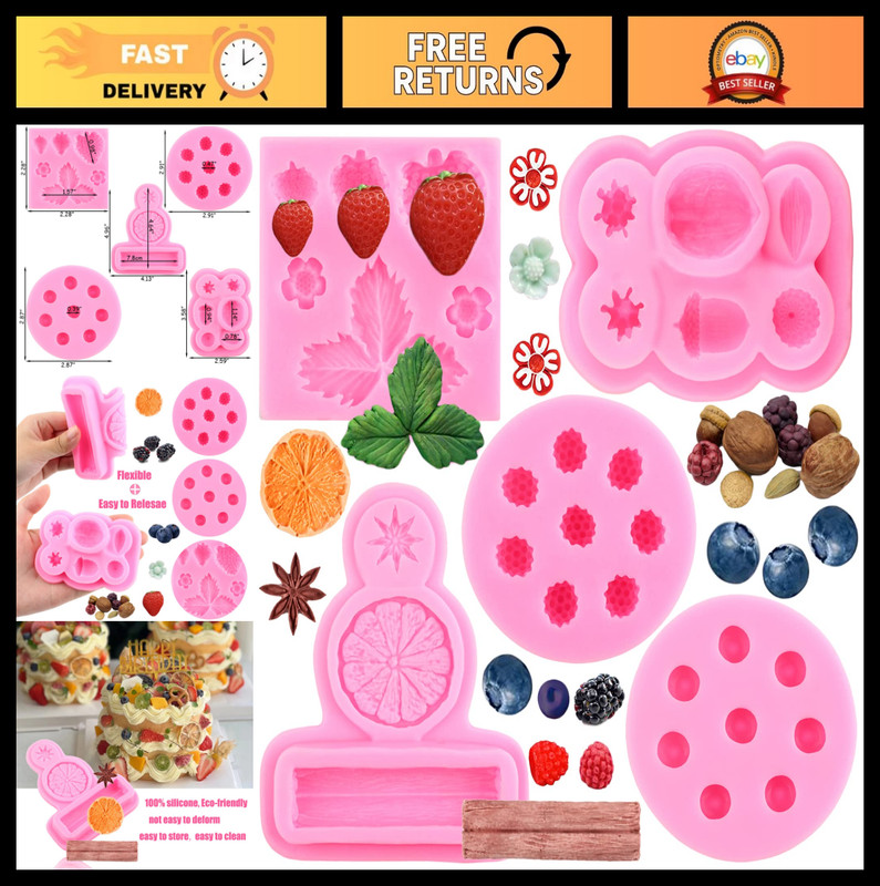 Silicone Fondant Molds Set of 5 – Blueberry, Raspberry, Strawberry & Spice Shape
