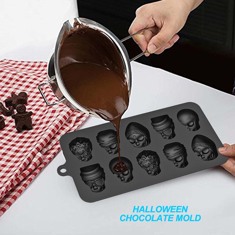 10-Cavity Silicone Skull Mould Fondant Cake Mold Chocolate Candle Skeleton Mold gallery