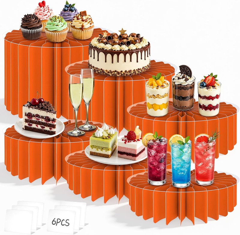 6Pcs Buffet Risers, Food Risers for Table, Foldable Cake Display Stands, Tall Ca