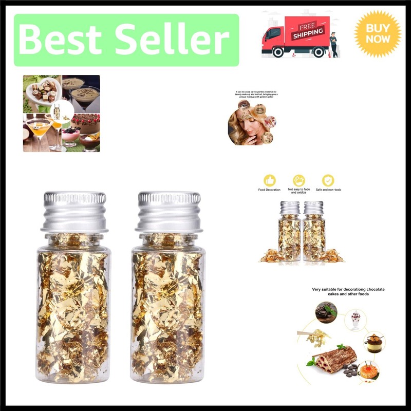 Versatile Gold Foil Flakes – Perfect for Desserts, Drinks & Crafts – 2Pcs