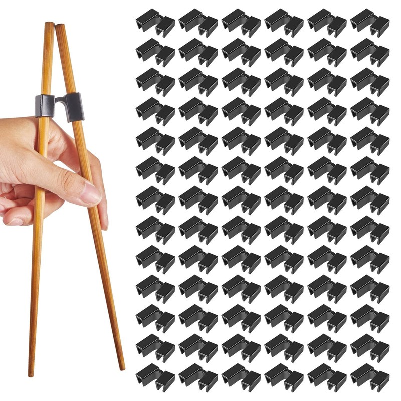 200 PCS Reusable Chopstick Helper Training Hinge Connector Black Plastic