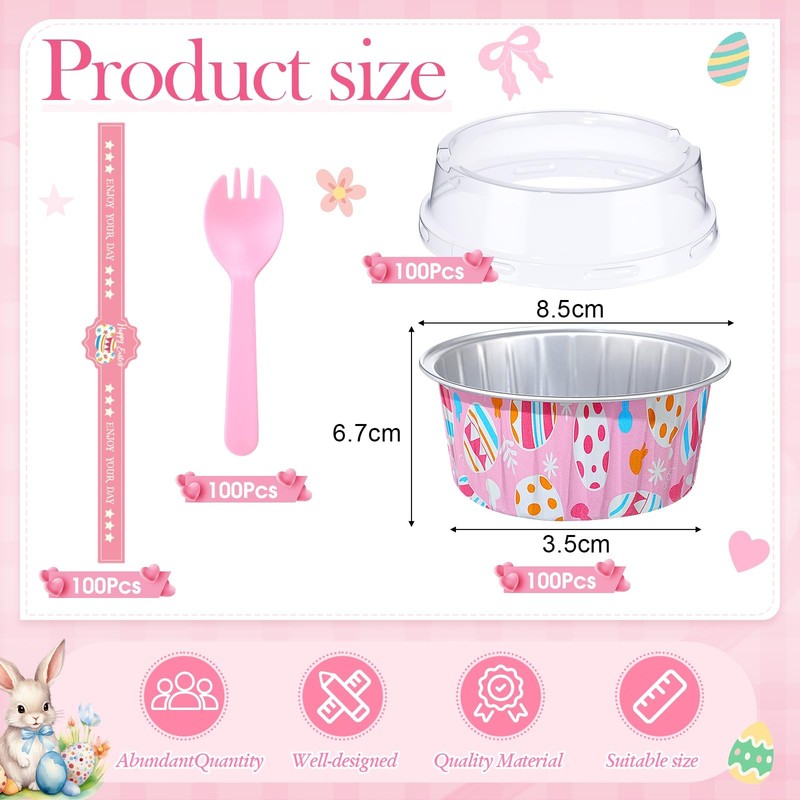 50 Pcs Easter Eggs Mini Loaf Pans with Lids Spoons Sticker 5oz Disposable Cak... gallery