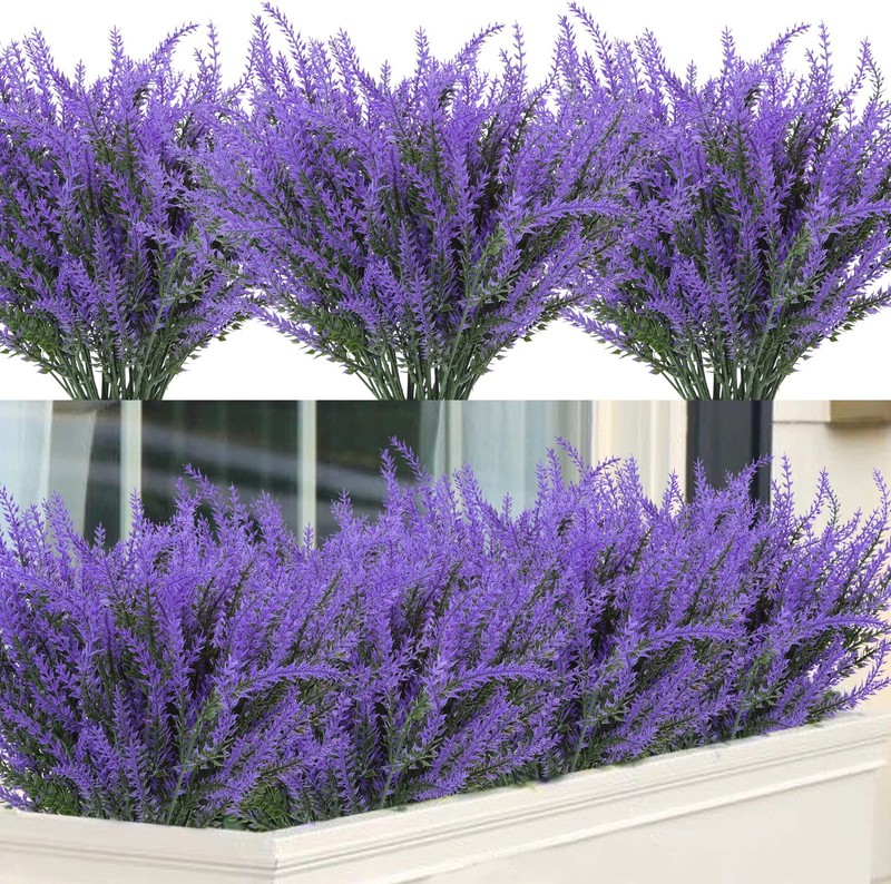Ouddy Decor 12 Bundles Artificial Lavender Fake Flowers 12 Bundles, Purple