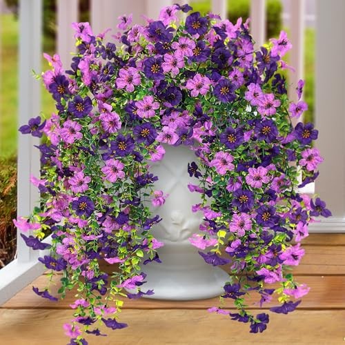 Artificial Fake Hanging Flowers Plants for Outdoor Outside Purple & Magenta gallery