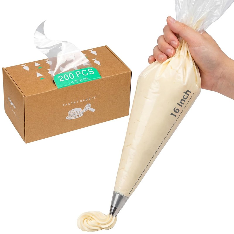 16-Inch Heavy-Duty Disposable Piping Bags, 200 Pack – Extra Thick Smooth Past...