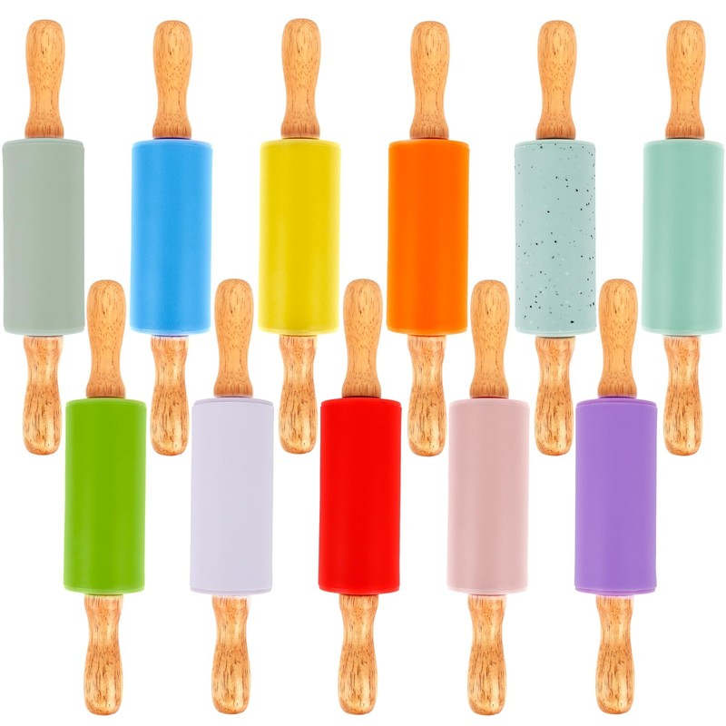 11 PCS 9 Inch Mini Silicone Rolling Pins Colorful Kids Kitchen Baking