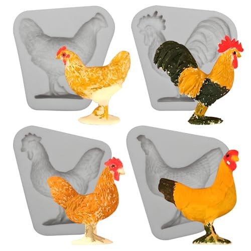 Rooster Chicken Silicone Molds, 4-Piece, Farm Animal Chocolate Fondant Molds, gallery