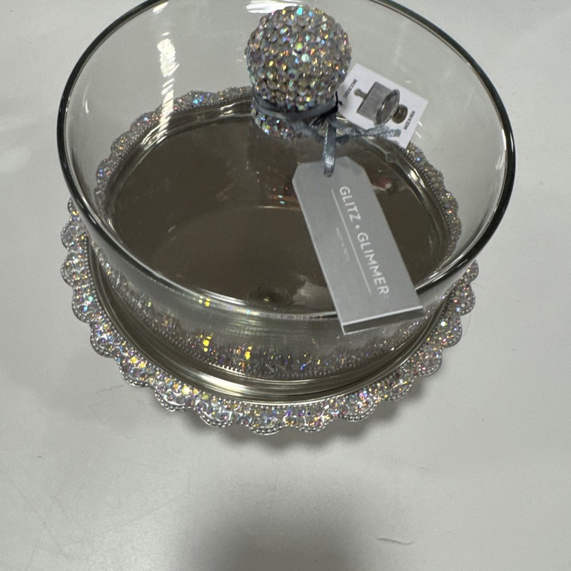 Silver Crystal Rhinestone Bling Glass Pastry Cheese Dome 9" Cloche Round gallery