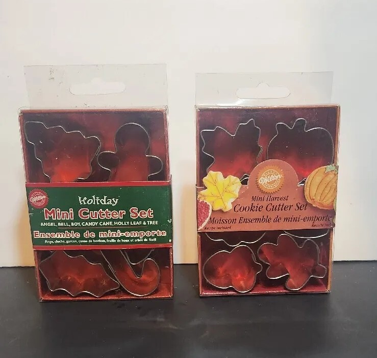 Wilton MINI Metal Cookie Cutter Set 6 pc Christmas AND Harvest/Fall Shapes