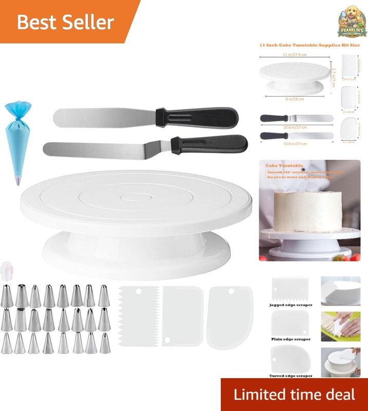 11 Inch Revolving Cake Stand Turntable, Cake Decorating Kit with 24 Icing Pip…