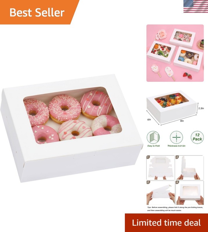 Elegant 12pcs Bakery Boxes with Window – Perfect for Cupcakes and Cookies