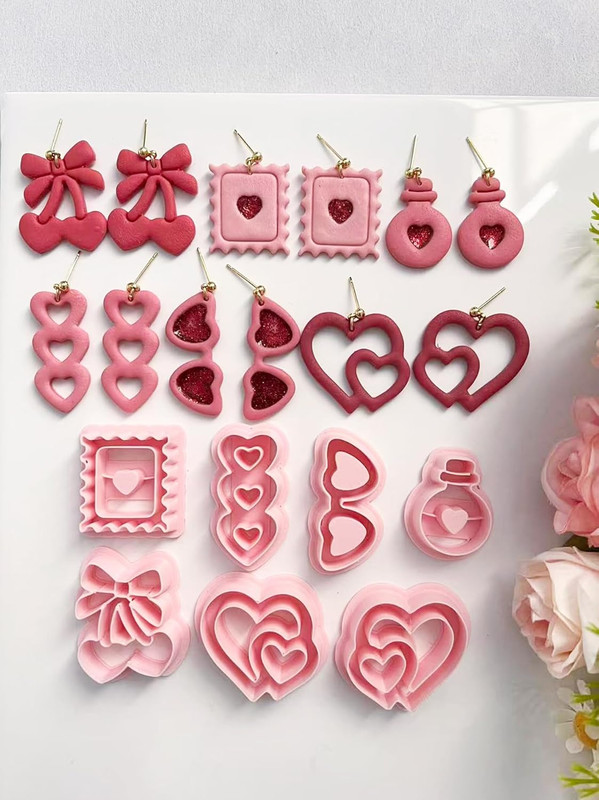 Valentines Polymer Clay Cutters Set- 7Pcs Heart & Love, Pictures, Cherry, Sungla