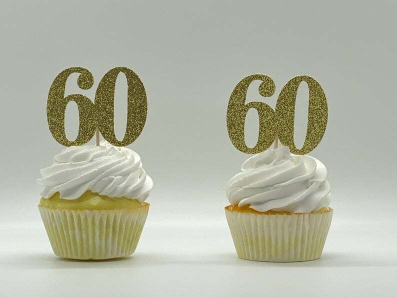 60th Birthday Cupcake toppers (SET OF 12) Gold Glitter birthday cupcake toppers gallery