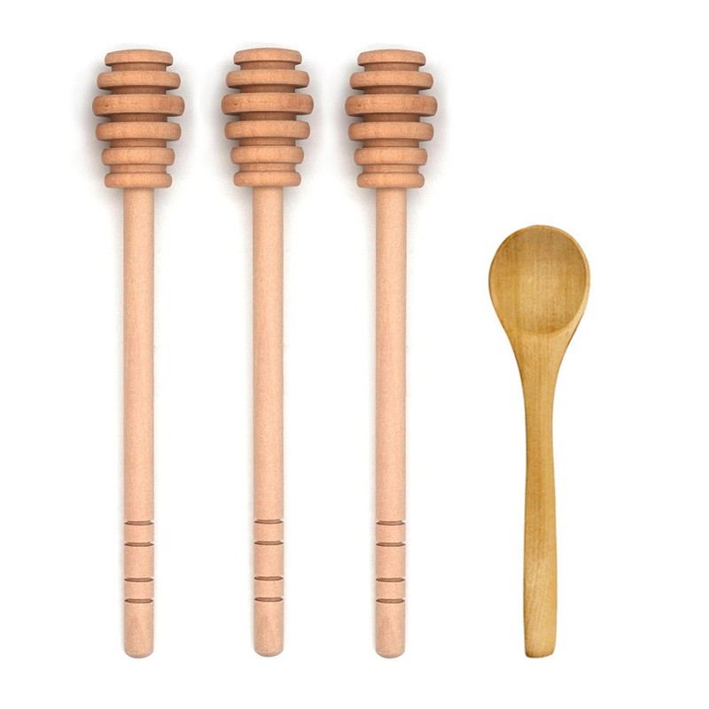 4PCS 6 inch Honey Dipper Sticks Honey Spoon, Wooden Honey Mixing Stirrer
