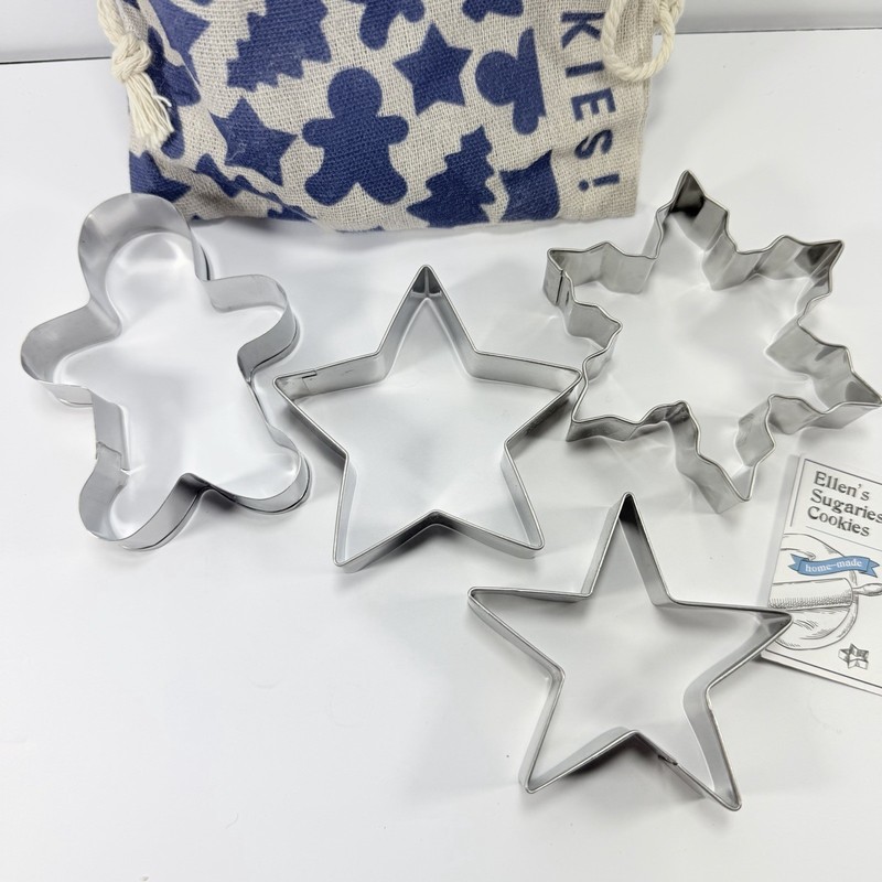 Ellen Degeneres Blue 4 Piece Holiday Christmas Cookie Cutter Set Recipe Bag gallery