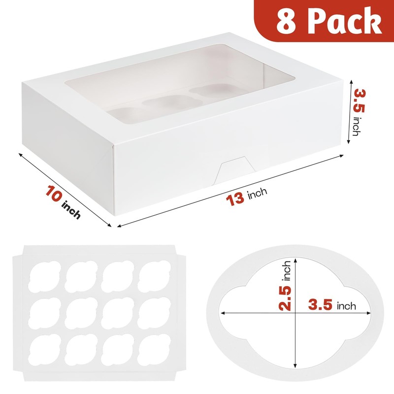 12 Count Cupcake Boxes 8 Pack Auto-Popup White Cupcake Containers with Window... gallery